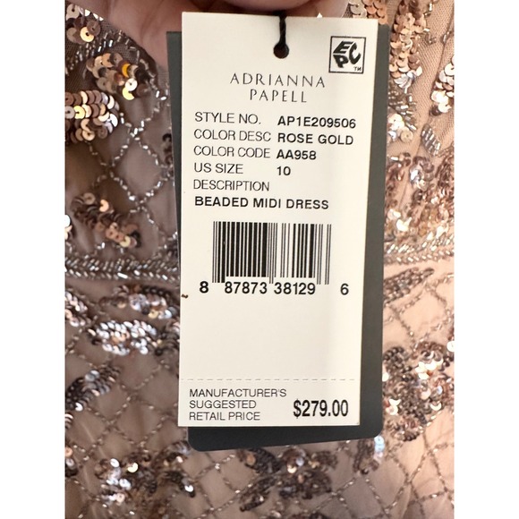 Adrianna Papell Womens Elegant Beaded Flutter Sleeve Midi Dress Rose Gold S 10 - Picture 3 of 7